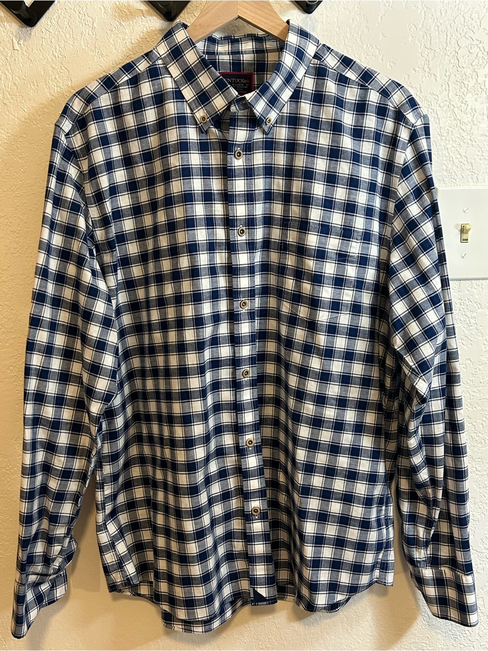 UNTUCKit Men’s XL Blue White Button Down Shirt Long Sleeve Plaid Office Preppy